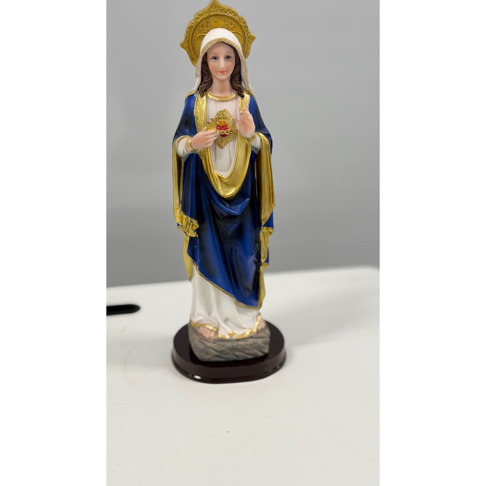 Immaculate Heart of Mary Statue 12 Inch Religious Figurine Blue Gold White